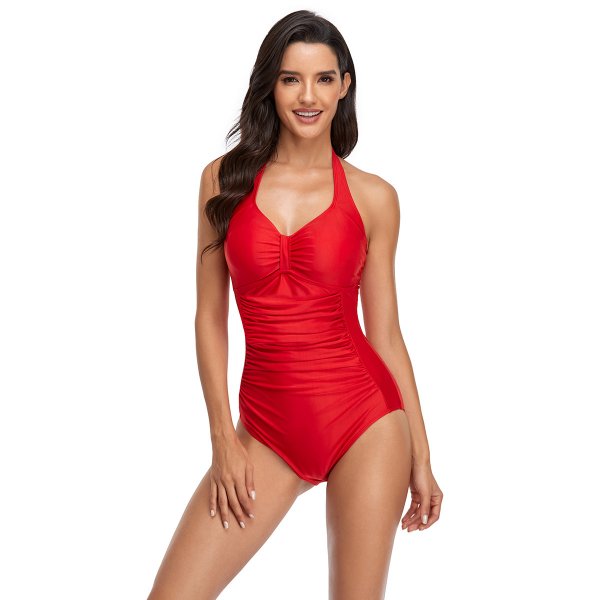 New swimsuit solid color one-piece swimsuit sexy conservative bikini