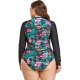 New one-piece swimsuit printed long sleeved zipper swimsuit women's plus size surfing suit