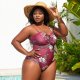 New one-piece swimsuit with printed pleated strapless suspender, plus size swimsuit for women