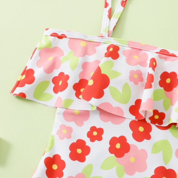 Children's swimsuit with ruffle print, cute girls' one-piece swimsuit