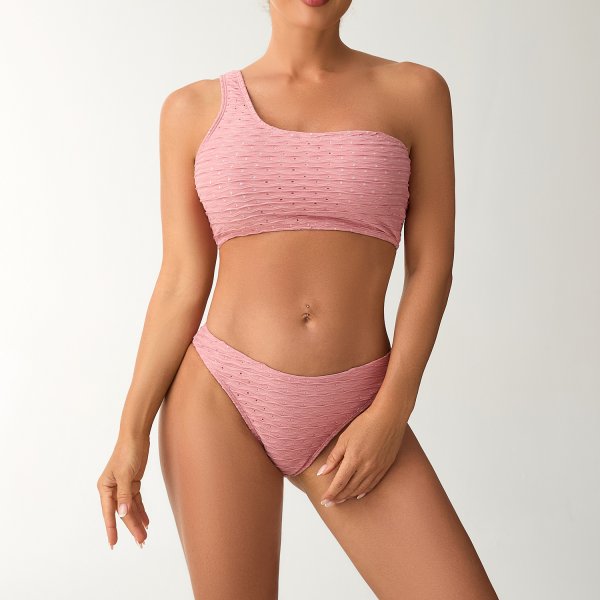 2025 new sexy solid color triangle swimsuit women's beach bikini single shoulder swimsuit