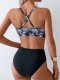 Sexy solid color printed split bikini set for women's swimsuit