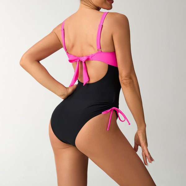 New one-piece swimsuit color blocked sexy cross suspender swimsuit women's bikini