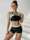 New women's split solid color sports patchwork swimsuit