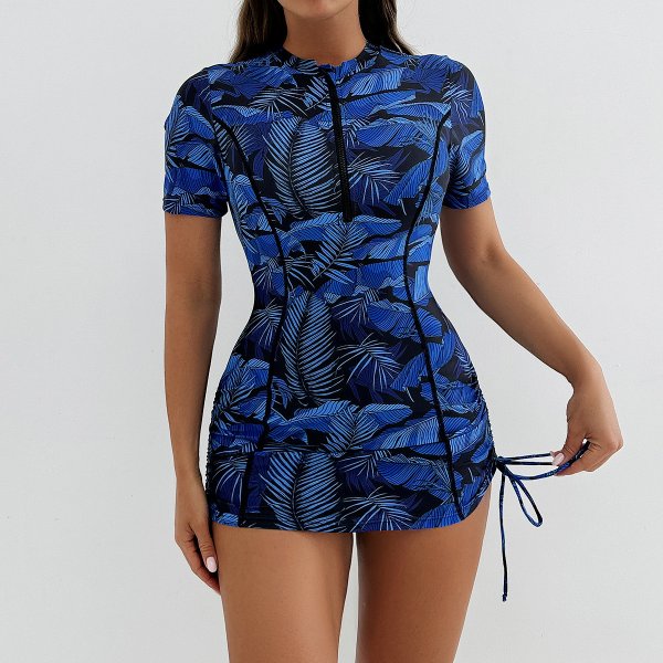 2025 new swimsuit women's printed short sleeved women's sports suit