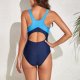 New one-piece swimsuit color blocking sports tight fitting conservative racing swimsuit for women