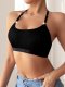 Hanging neck vest style bra cross-border new product solid color breathable women's large chest display small bra