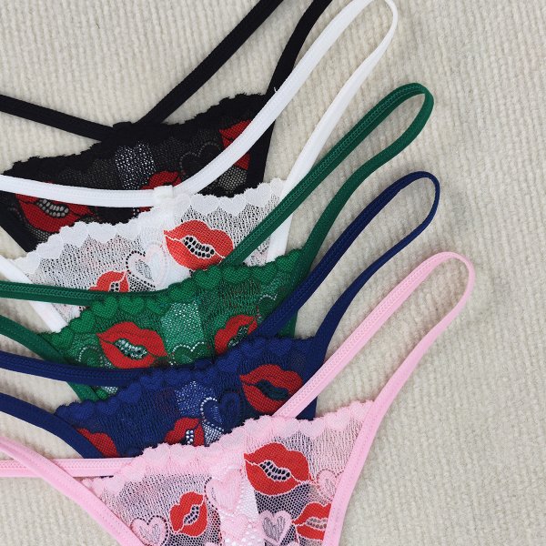 New sexy lace underwear with big red lip print thong and sexy women's T-pants