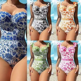 2025 swimsuit new bikini one-piece conservative women's swimsuit printed swimsuit