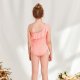 Children's swimsuit fashion slanted shoulder solid color ruffle edge girls' swimsuit hot spring swimsuit