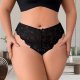 Plus Size Black Floral Lace Thong: Invisible Breathable Nylon Underwear for Women