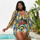 New Split Swimsuit Large Size Printed Mesh Three Piece Set for Women