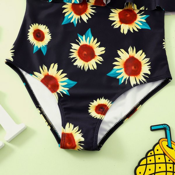 New printed ruffle edge children's swimsuit, girls' printed one-piece swimsuit