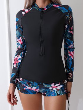 New swimsuit women's long sleeved split sports print swimsuit surfing suit set