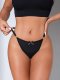 Black Knit Thong with Bow & Metal Hardware: Breathable Women's Underwear