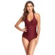 New one-piece swimsuit solid color printed tight conservative swimsuit for women