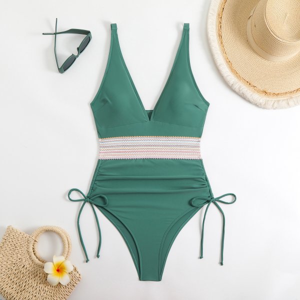 Solid color one-piece splicing women's sexy new conservative backless bikini swimsuit