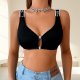 Black Ribbed Bralette with 'Sweet' Straps: Low-Back Push-Up Casual Lingerie