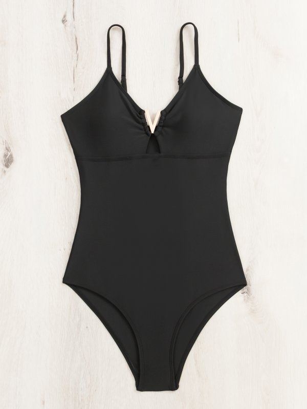 New one-piece swimsuit black sexy V-strap hollow swimsuit for women