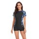 New one-piece fashionable printed zipper short sleeved women's surfing suit