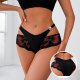 Black Lace Thong with Red Lip Print & Ring Hardware: Breathable Teen Underwear