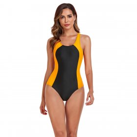 New one-piece swimsuit solid color splicing tight racing swimsuit for women