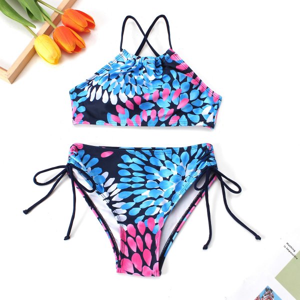 New Split Children\'s Swimsuit Sexy Solid Color Printed Bikini Set