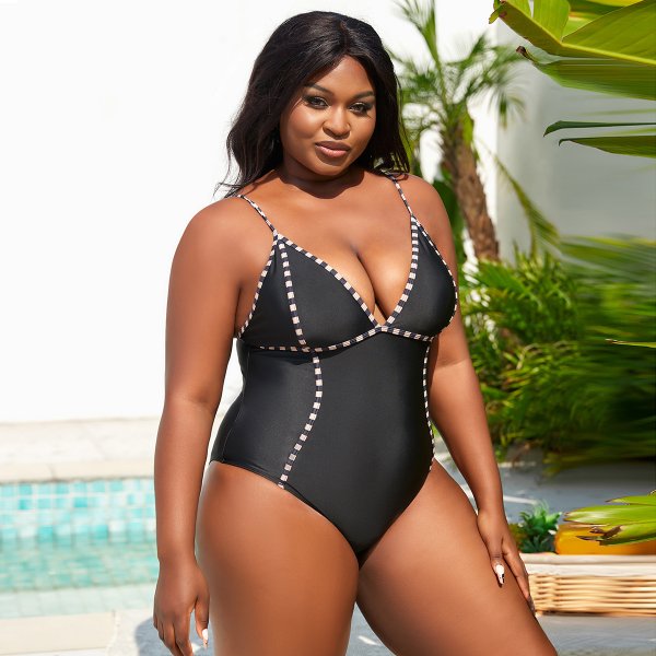 New one-piece swimsuit solid color sexy plus fat plus plus size swimsuit