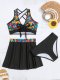 New swimsuit three piece printed fashionable sexy skirt style bikini women's swimsuit