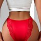 Red Low-Rise Thong with Glitter Straps & Lace: Invisible Breathable Teen Underwear