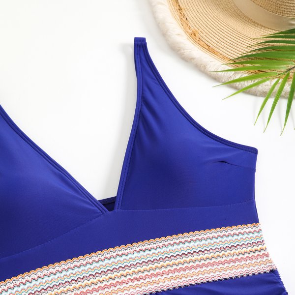 Solid color one-piece splicing women's sexy new conservative backless bikini swimsuit