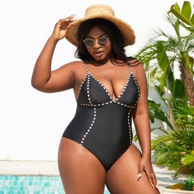 New one-piece swimsuit solid color sexy plus fat plus plus size swimsuit