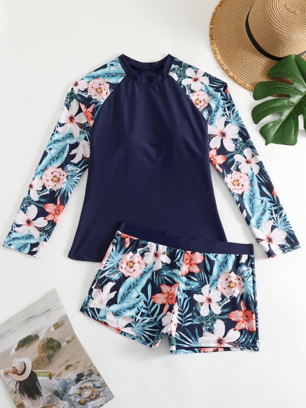 New split swimsuit printed long sleeved women's surfing suit