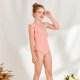 Children's swimsuit fashion slanted shoulder solid color ruffle edge girls' swimsuit hot spring swimsuit