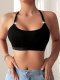 Hanging neck vest style bra cross-border new product solid color breathable women's large chest display small bra