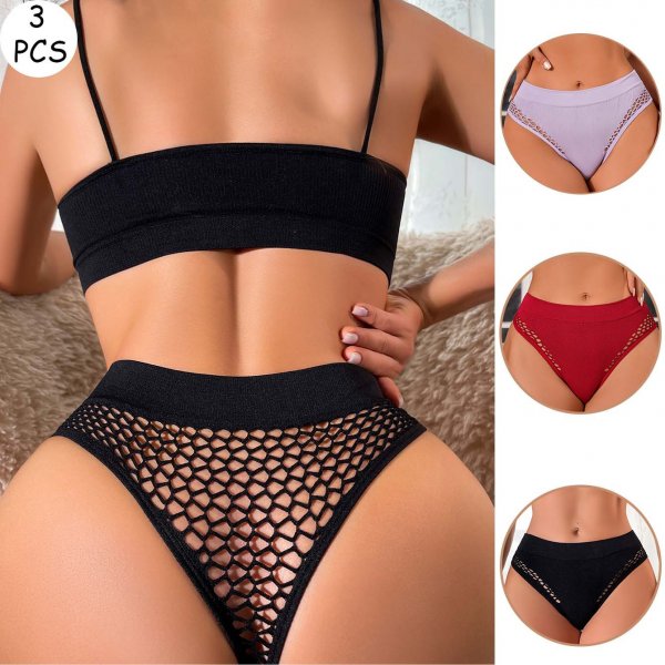 Women\'s breathable semi-covered hip fishnet hollow-out seamless underwear