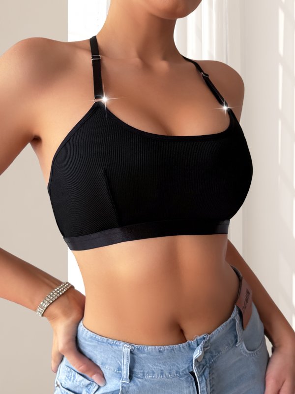 Hanging neck vest style bra cross-border new product solid color breathable women's large chest display small bra