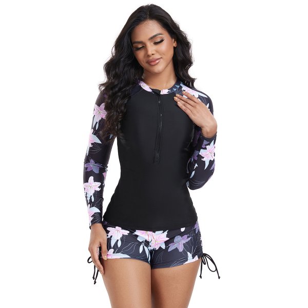 New split swimsuit printed two-piece long sleeved swimsuit women's set beach surfing suit