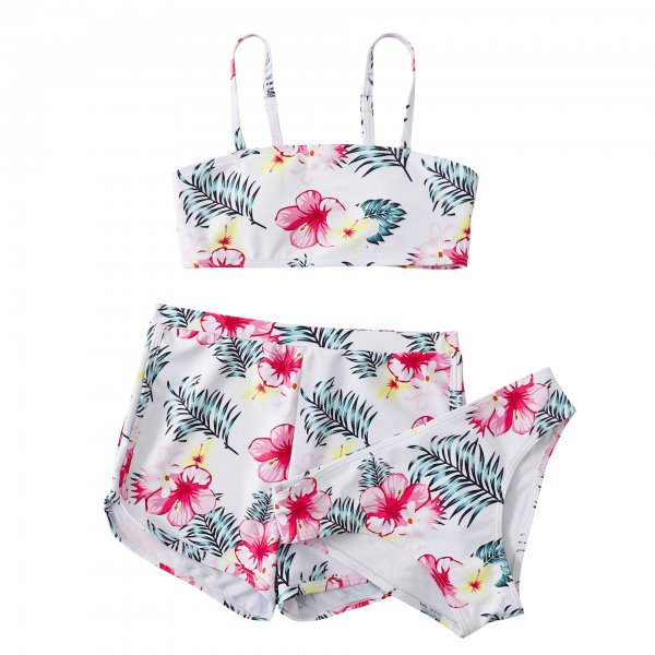 New children\'s swimsuit split print floral three piece shorts bikini