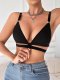 Black Ribbed Plunge Bralette with Double Back Straps: Push-Up & Low-Back Teen Bra