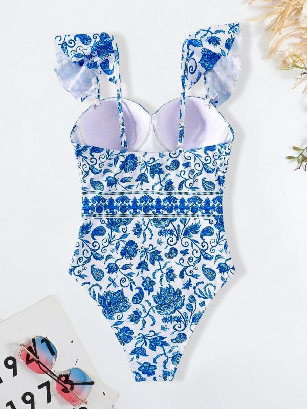 2025 swimsuit new bikini one-piece conservative women's swimsuit printed swimsuit