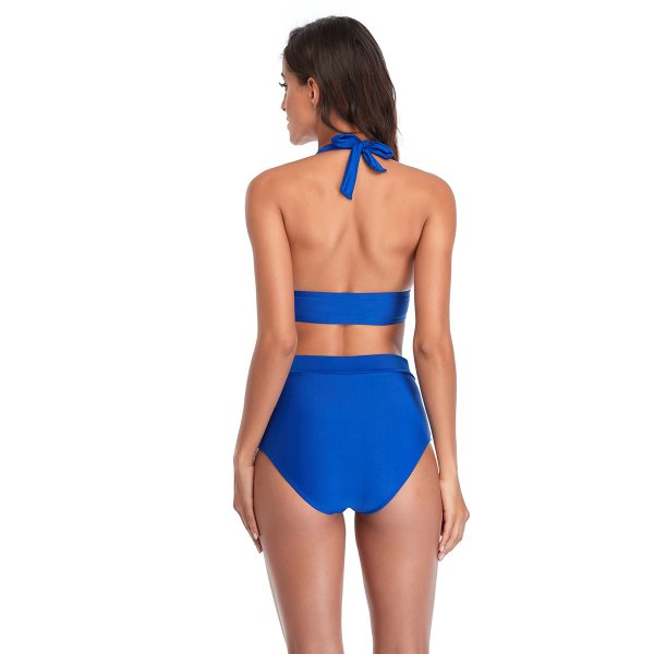 New sexy swimsuit solid color high waist split triangle bikini