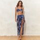 Printed slit skirt style sexy bikini three piece swimsuit for women