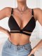 Black Ribbed Plunge Bralette with Double Back Straps: Push-Up & Low-Back Teen Bra
