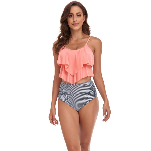 New women's swimsuit double-layer lotus leaf high waist split swimsuit bikin