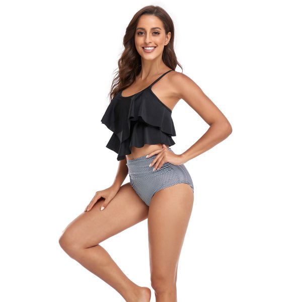 New women's swimsuit double-layer lotus leaf high waist split swimsuit bikin