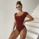 2025 new sexy shaping solid color one-piece short sleeved bikini swimsuit for women