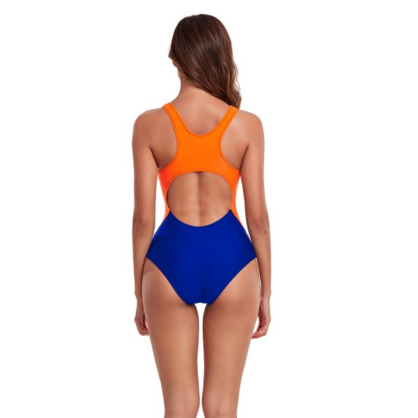 New one-piece swimsuit solid color splicing tight racing swimsuit for women