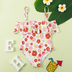 Children's swimsuit with ruffle print, cute girls' one-piece swimsuit