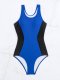 New one-piece swimsuit color blocking conservative solid color competitive swimsuit for women